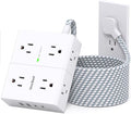 10 Ft Flat Plug Extension Cord with Multiple Outlets, Surge Protector Power Strip 10 Ft Long Cord, 8 Outlet 4 USB Ports (2 USB C), Multi Outlet Wall Plug for Office, College, Dorm Room Essentials