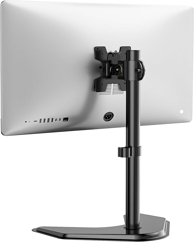 WALI Single Monitor Stand up to 32 Inch Screens, Freestanding Single Monitors Arm Desk Mount, Universal VESA Monitor Mount 75x75/100x100mm, Adjustable Height and Angle (MF001), Black
