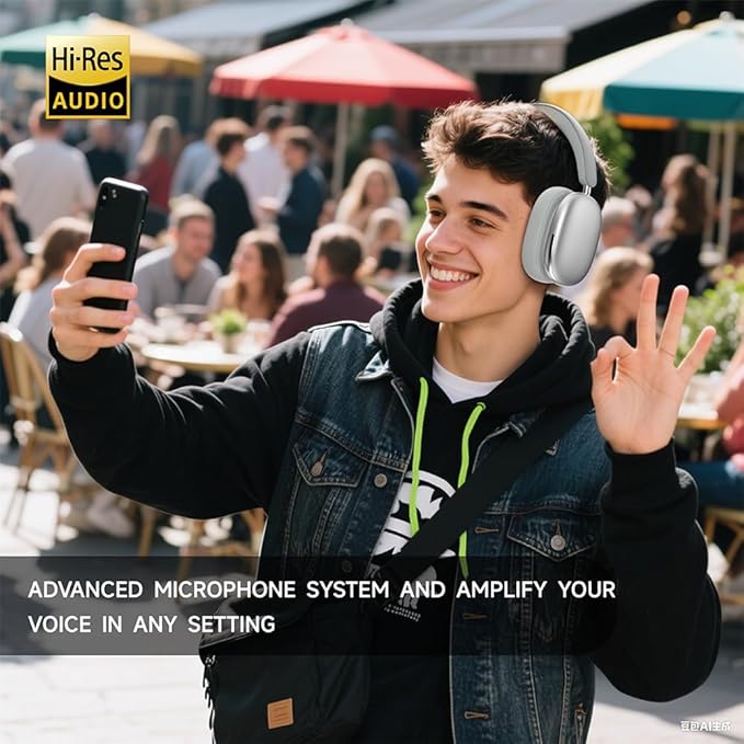 Freepods Over-Ear Bluetooth Headphones with Mic,120 Hour Playtime Active Noise Cancelling,Hi-Res Audio,Wireless ANC Headset, Android Compatible - Silver