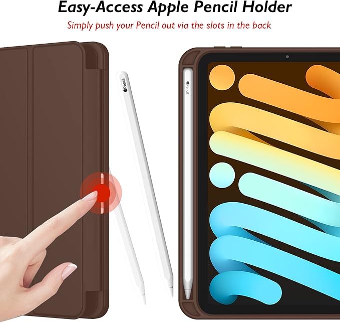 iMieet iPad mini 7 Case 2024 (A17 Pro), iPad mini 6 Case (8.3-Inch,2021 Model), iPad mini 7th/6th Generation Case with Pencil Holder, Trifold Stand Smart Case with Soft TPU Back,Chocolate