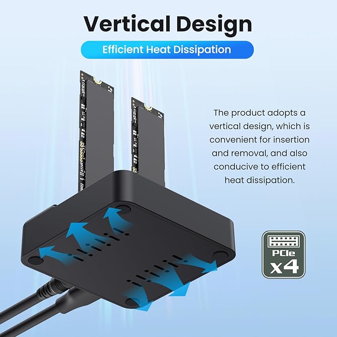 Cloner Dual-Bay NVME M.2 M-Key to USB-C Type-C One-Click Offline Clone Backup Enclosure 20Gbps Hyper Vertical Duplicator