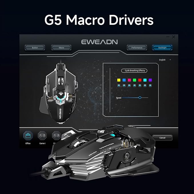 SEUNKWANG EWEADN G5 Wired Gaming Mouse, Ergonomic RGB Computer Mouse, 12800 Adjustable DPI, 9 Programmable Macro Buttons with Rapid Fire Key Compatible for PC/Laptop/Windows-Black&White