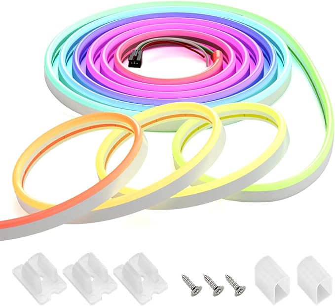 BTF-LIGHTING WS2811 IC RGB Chasing Color Side Emitting Neon Light 16.4FT DC24V 90IC 108LED/m T0615 IP67 Waterproof Flexible Addressable Rope LED Strip for Indoor DIY Decor (No Adapter or Controller)