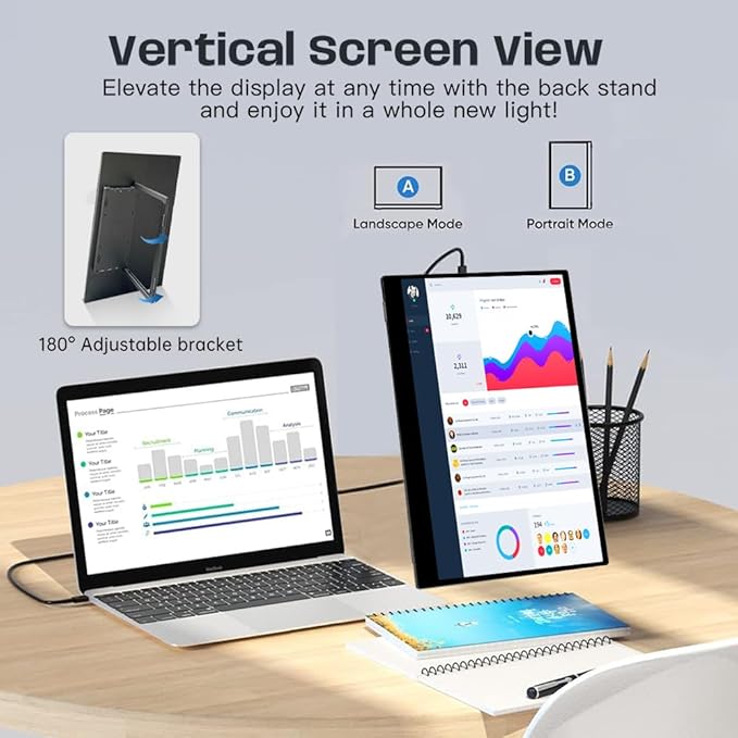 13.3 inch 4K 3840x2160 IPS Secondary Screen Portable Monitor 100% sRGB USB C HDMI Touch Small Computer Display for Gaming PC Laptop Drawing