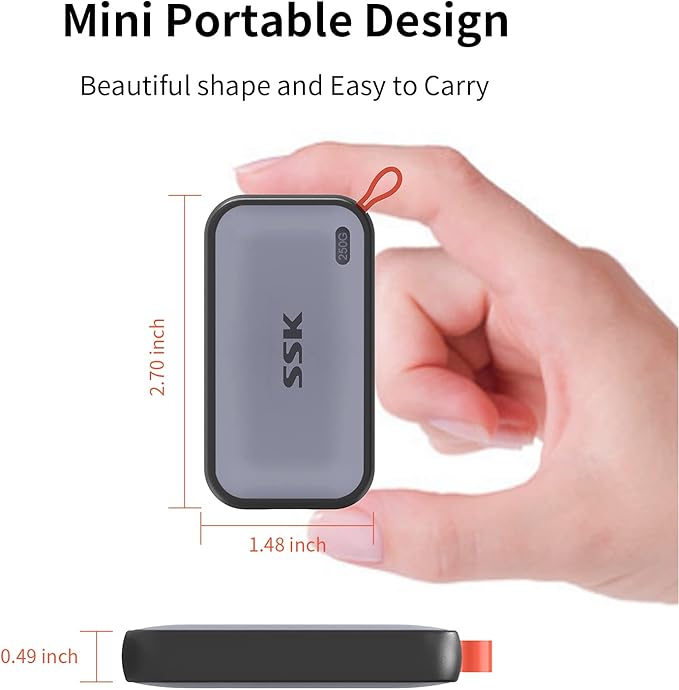 SSK External SSD 250GB, USB C SSD External Solid State Drives up to 1050MB/s, Portable SSD USB 3.2 Gen2 for iPhone 15/Pro, Windows, Mac, Android Phones and Tablets