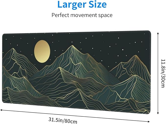 Golden Mountain Line Moon Landscape Gaming Mouse Pad XL Extended Large Mousepad with Nonslip Rubber Base Stitched Edges Laptop Computer Keyboard Desk Mat for Office Home Gamer