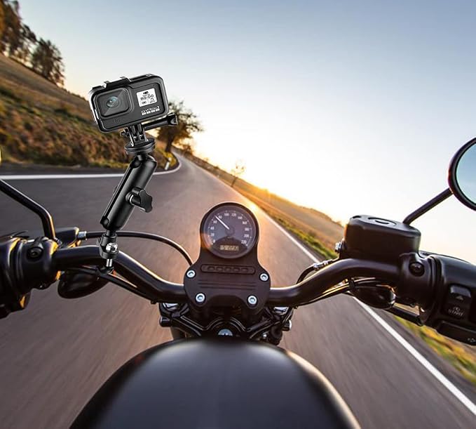 360°Motorcycle Camera Mount for GoPro Bike Holder Handlebar Mount Bracket 1/4 Metal Stand GoPro Hero10/9/8/7/6/5/4/3+ Action Cameras Accessory (Fits Bicycle Utv Motorcycle Handlebar Holder)