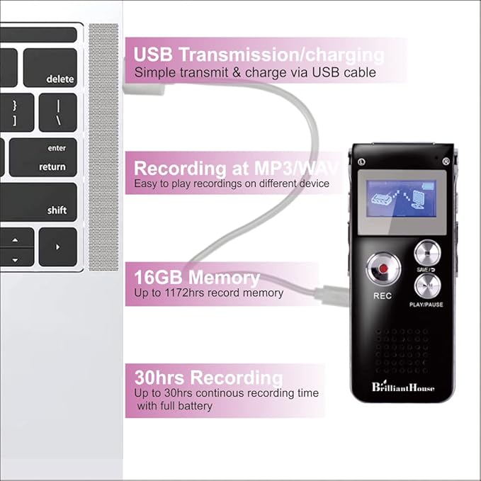 16GB Digital Voice Recorder Voice Activated Recorder with Playback 1536KBPS Upgraded Portable Tape Recorder for Lectures Meetings Interviews, Audio Recorder Dictaphone MP3 USB Password