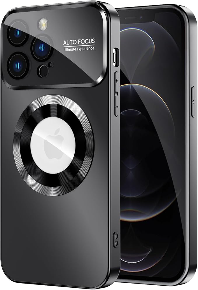MAKAVO Magnetic for iPhone 12 Pro Max Case, Compatible with MagSafe, Built-in Camera Lens Protector, Logo View, Military Grade Drop Proof Phone Case Cover, Black