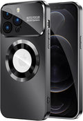 MAKAVO Magnetic for iPhone 12 Pro Max Case, Compatible with MagSafe, Built-in Camera Lens Protector, Logo View, Military Grade Drop Proof Phone Case Cover, Black