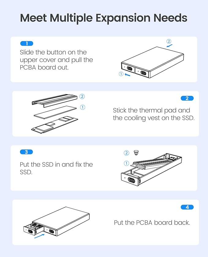ORICO Dual M.2 NVMe SSD Aluminum USB3.2 Gen2 10Gbps, M.2 Type-C Docking Station for PCIe M-Key, B&M Key 2230/2242/2260/2280 SSD, Tool-Free, Up to 4TB