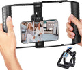 Movo SPR-20 Foldable Smartphone Video Rig Cage with Cold Shoe Mounts for Microphone or LED Light - Vlogging Mount Compatible with iPhone, Android - Smartphone Video Stabilizer Grip - Filming Equipment