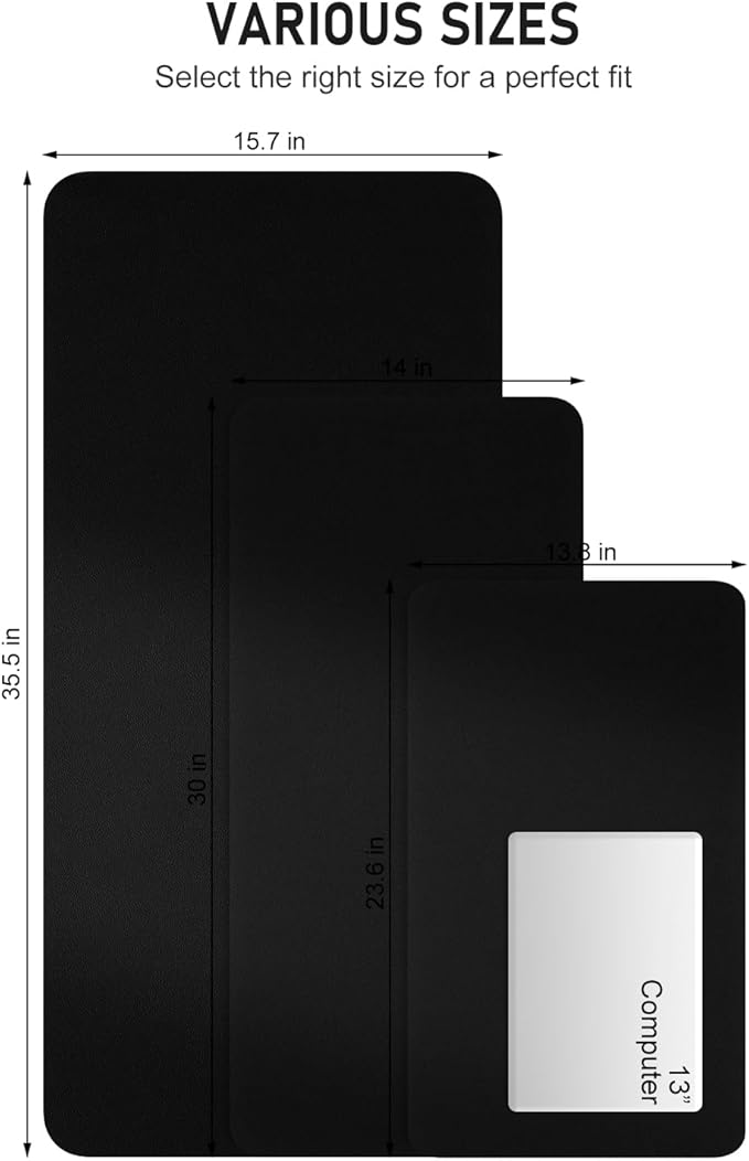 Desk Pad, 35.5" x 17" PU Leather Non-Slip Desk Mat Large Mouse Pad for Desktop, Waterproof Laptop Computer Writing Mat for Office, Home, Work, Gaming, Black
