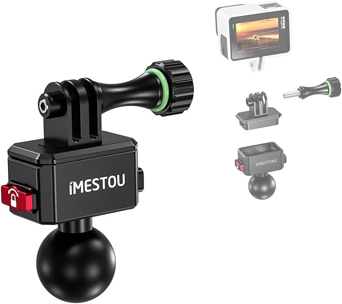 iMESTOU Action Camera Riding Mount with Three-Claw Joint for Gopro Motion Cameras, 1“ Ball Head 360° Adjustable Fits for RAM 1" Ball Bike Phone Mounts