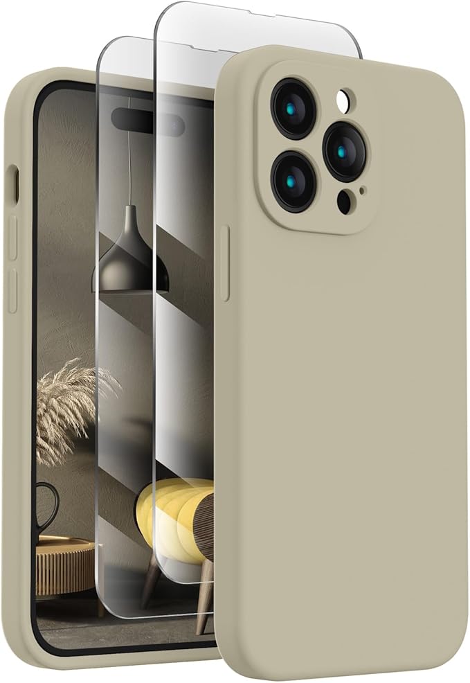FireNova Designed for iPhone 14 Pro Case, Silicone Upgraded [Camera Protection] Phone Case, Soft Anti-Scratch Microfiber Lining Inside, 6.1 inch, Khaki