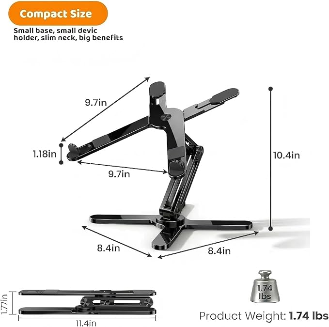 Moallia Laptop Stand with 360 Rotating Base, Computer Notebook Laptop Riser Metal Holder for Desk Collaborative Work, Fully Foldable for Easy Storage, Fits All MacBook, Laptops up to 16 inches, Black