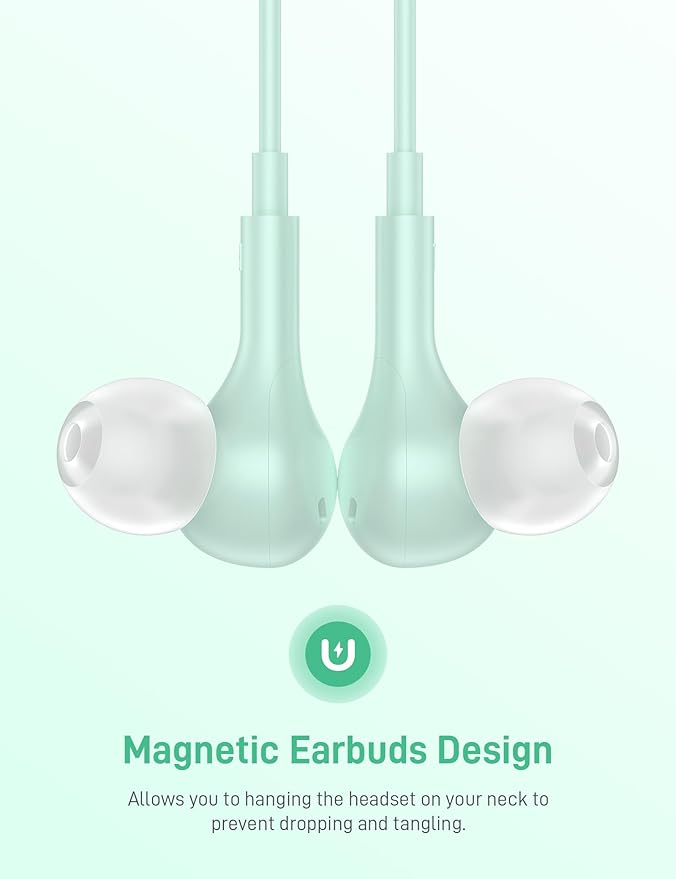 iMangoo for Apple USB C Wired Headphones, Hi-Fi Sound Corded Earbuds, Ergonomic Small in Ear Buds for iPhone 17 Pro Max/17e/16 Plus/16e/15, for Samsung S26/S25 Ultra/for Pixel Type C Earphones Mint