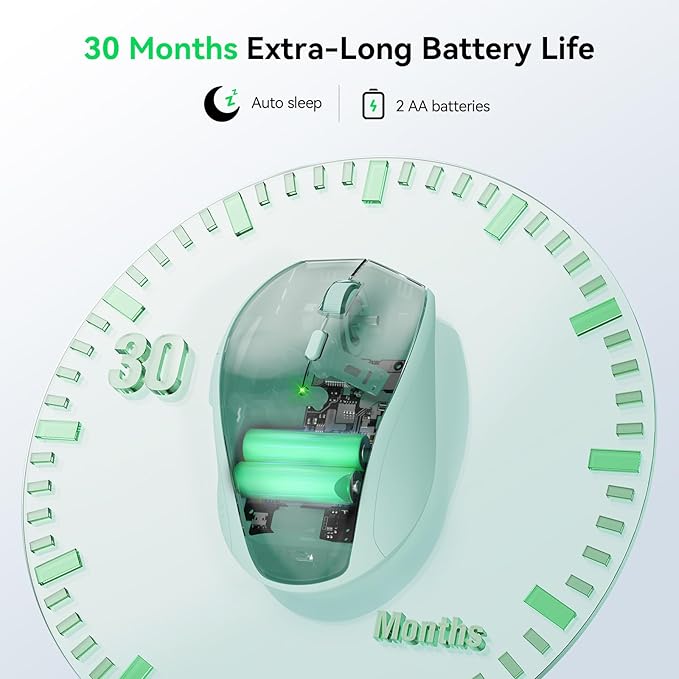 TECKNET Wireless Mouse, 2.4G USB Computer Mouse with 6-Level Adjustable 4800 DPI, 30 Months Battery, Ergonomic Grips, 6 Buttons Portable for PC, Chromebook, Mac - Green