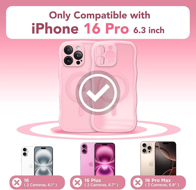 CAPRARO for iPhone 16 Pro Case for Women Girls, Upgraded [Full Camera Protection] [Compatible with MagSafe] Cute Wave Translucent Matte Phone Case for iPhone 16 Pro, Peach Pink