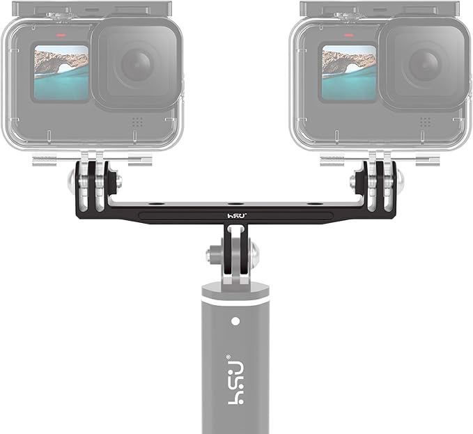 HSU Aluminum Dual Twin Mount Adapter (Extension) for GoPro Hero 13/12/11/10/9/8/7/6/5/4 DJI Osmo Action AKASO Campark and Other Action Cameras