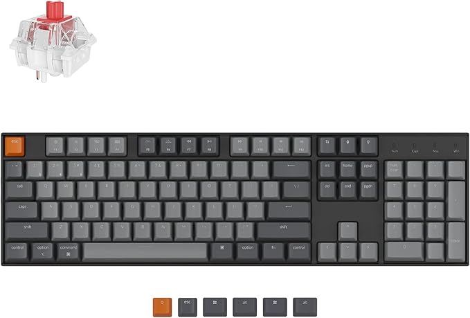 Keychron K10 Full Size 104 Keys Bluetooth Wireless Mechanical Gaming Keyboard for Mac Windows with Keychron Super Red Switch, Multitasking/White LED Backlight/USB C Wired Computer Keyboard