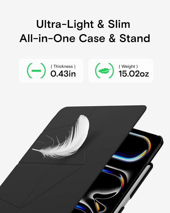 MOFT Folio Case for iPad Pro 12.9" (3~6 gen.) with Detachable Pencil Holder, Protective & Lightweight, Durable MOVAS Material and Comfortable Touch for Browsing, Drawing & Studying,Jet Black