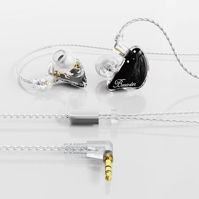 BASN Bmaster 2Pin Triple Drivers in Ear Monitor Headphones for Musicians, Professional IEMs with Case and Detachable Cables (Black)