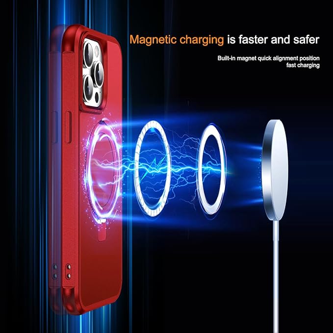 SKYLMW Compatible with iPhone 15 Pro Max Case with Invisible Magnetic O-Ring Stand Military-Grade Case for iPhone 15 ProMax 6.7" [Compatible with Mag-Safe][Great Grip Feeling], Red