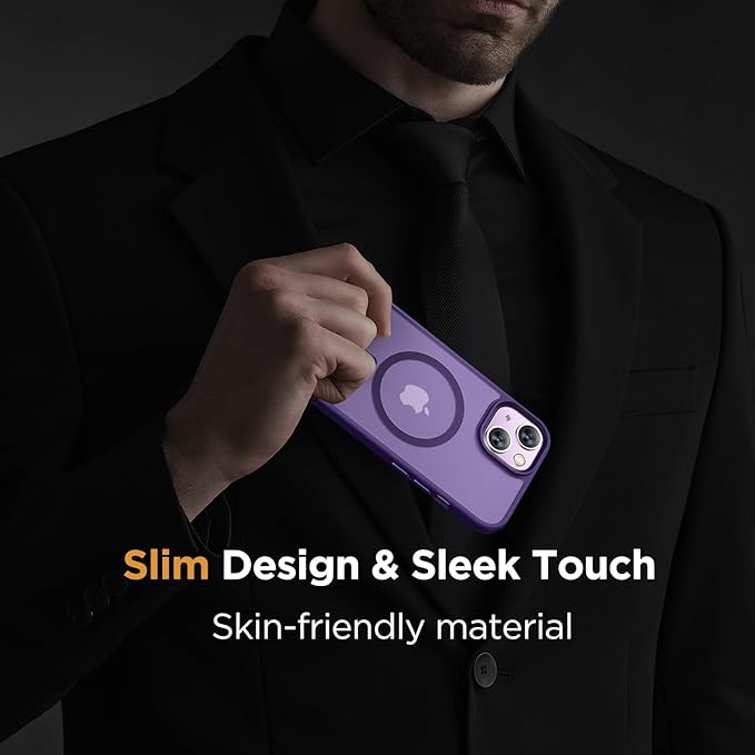 Miracase Magnetic for iPhone 15 Plus Case 6.7 inch (Compatible with MagSafe)（with 2X Screen Protectors） Military-Grade Protection, Anti-Fingerprint Translucent Matte Phone Cover, Dark Purple