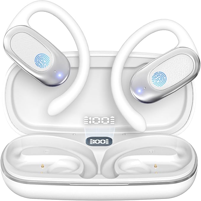 Open Ear Wireless Headphones Air Conduction Earbuds with Mic 42H Playtime Clear Calls LED Digital Display Over Earphones Lightweight Waterproof Secure Earhooks for PC Sports Running Game Business Work