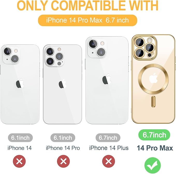 Hython Magnetic Clear for iPhone 14 Pro Max Case with Camera Lens Protector [Compatible with MagSafe] Plating Edge Slim Soft TPU Cover Protective Phone Case for iPhone 14 Pro Max 6.7", Gold