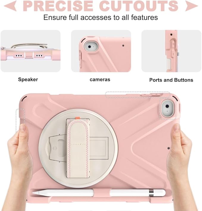 BRAECNstock Kids Case for Apple iPad mini 5/4 7.9" 2019/2015, Shockproof Protective with Pencil Holder, Rotating Stand & Hand Strap,Shoulder Strap, Case for iPad mini 5th/4th Gen, Sakura Pink