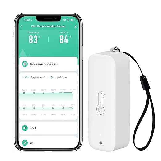 WiFi Hygrometer Thermometer Sensor: Wireless Smart Temperature Humidity Monitor with App Notification Alert, Data Storage Export, Calibration Function, Compatible with Alexa (White-1PCS)
