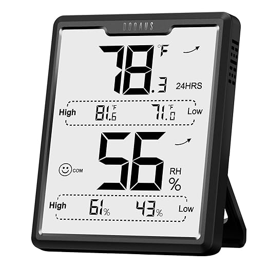DOQAUS Digital Hygrometer Room Thermometer Indoor, Humidity Meter with Large LCD Display, Temperature Humidity Monitor with Max Min Records, Black