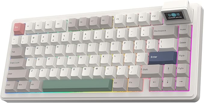 EPOMAKER RT82 Wireless Mechanical Keyboard with Screen, VIA Custom, 2.4GHz/USB-C/BT5.0, RGB Backlit, Gasket, 5-Paddings, PBT Keycaps, Hot-Swap Retro Gaming Keyboard (Creamy Jade)
