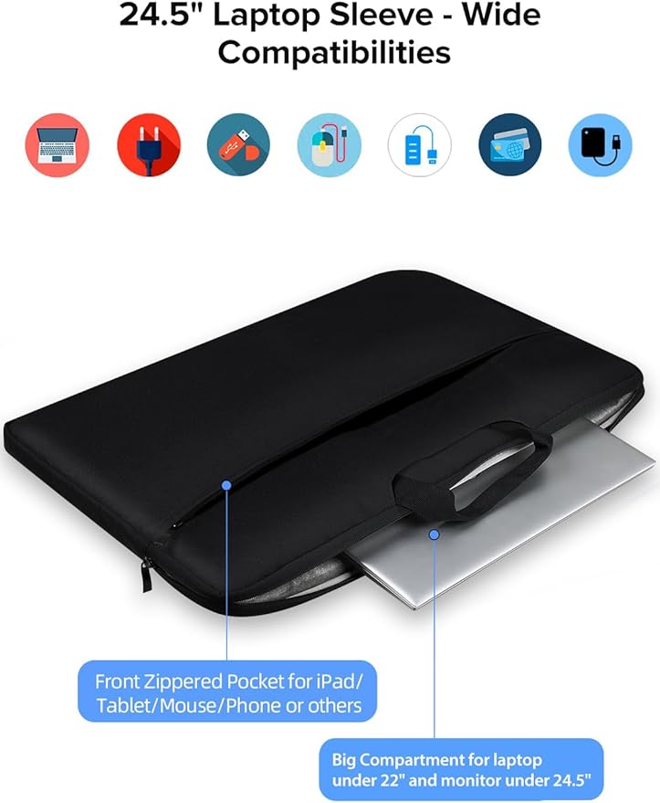 UPERFECT Laptop Sleeve 24-inch for Laptop/Portable Monitor/Notebook/Tablet with Large Capacity Side Pockets & Durable Handle-Waterproof/Shockproof-Padded Compartments-Zippered Accessory Storage
