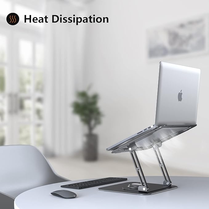 JOYEKY Laptop Stand for Desk, Adjustable Computer Stand with 360° Rotating Base, Ergonomic Laptop Riser for Collaborative Work, Foldable & Portable Laptop Stand, fits for All 10-16" Laptops (Grey)
