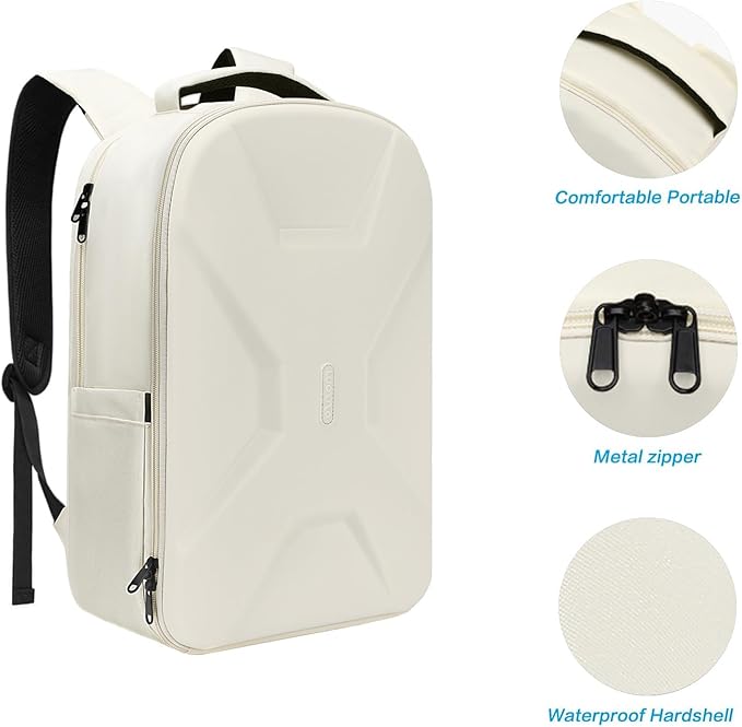 MOSISO 15.6-16 inch 35L Laptop Backpack with USB Charging Port for Women Men, Waterproof Hardshell Travel Business Computer Bag, Anti-Theft Daypack with Luggage Strap, Beige