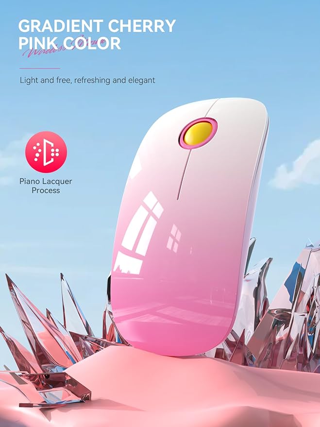 Bluetooth Wireless Mouse - (BT5.1+USB) Slim Dual Mode Computer Mice with Quiet Click, Low Power, and 1600 DPI, Portable Cordless Mouse for MacBook, Laptop, iPad Pro/Air(Gradient Pink)