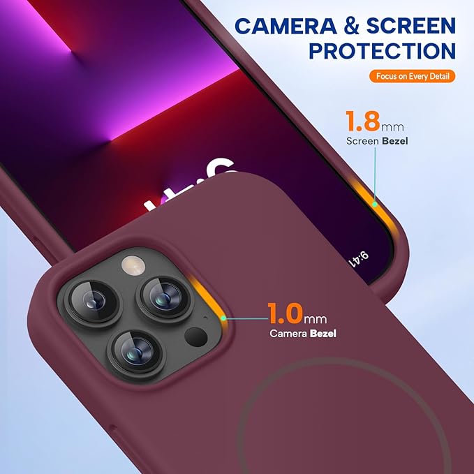 Miracase Magnetic for iPhone 13 Pro Max Case, [Soft Anti-Scratch Microfiber Lining], Magnetic for MagSafe, Liquid Silicone Shockproof Drop Protection Phone Case for 13 Pro Max, Wine Red