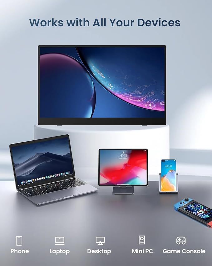 15.6" Portable Monitor, 1.38lbs Ultra-Light Laptop Screen Extender, 60Hz 1080P FHD IPS Travel Display with Stable VESA Mount & Smart Cover, USB C/HDMI Plug & Play External Screen for Mac Phone PS5