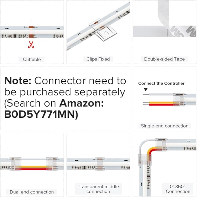 BTF-LIGHTING WS2811 Smart IC RGB FCOB COB LED Strip, UL Listed 720LEDs/m High Density Color Chasing Uniform Light, DC12V 32.8FT 12mm Width Tape Light for Home Party DIY Decor(No Adapter or Controller)