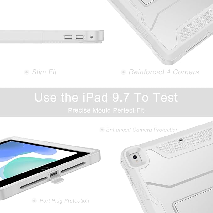 Soke Case for iPad 6th/5th Generation 9.7 Inch 2018/2017,with Built-in Screen Protector and Kickstand, Rugged Full-Body Heavy Duty Protective Cover for Apple iPad Air 2 /Pro 9.7 - Light Gray
