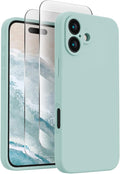 FireNova Designed for iPhone 16 Case, Silicone Upgraded [Camera Protection] Phone Case with [2 Screen Protectors], Soft Anti-Scratch Microfiber Lining Inside, 6.1 inch, Mint Green