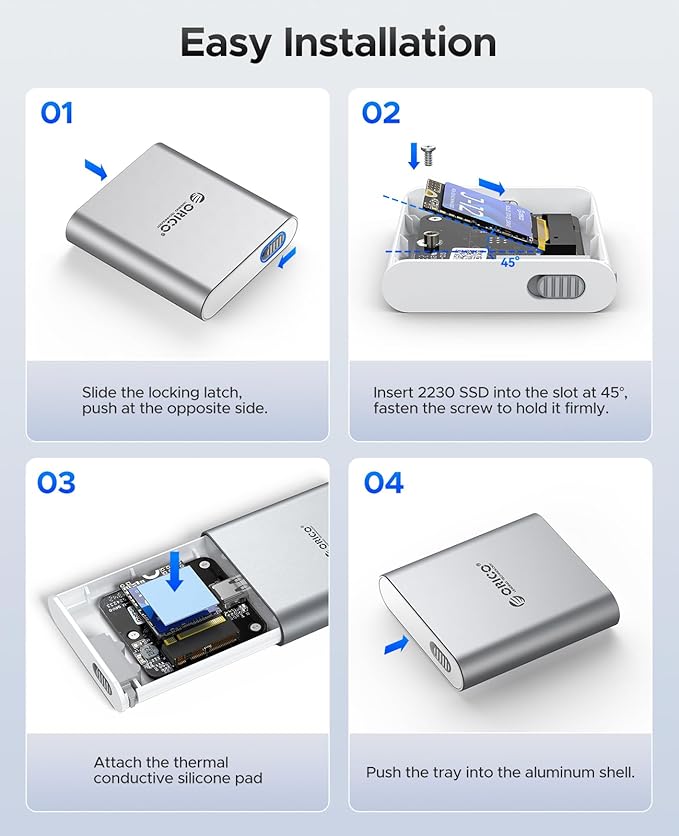 ORICO M.2 NVMe 2230 SSD Enclosure with Aluminum Shell and Silicone Protective Case, 10Gbps USB C 3.2 Gen2 Type-C to NVMe PCIe Adapter, Compatible with iPhone 15/16 Pro/ Max 4K ProRes Recording -IP30