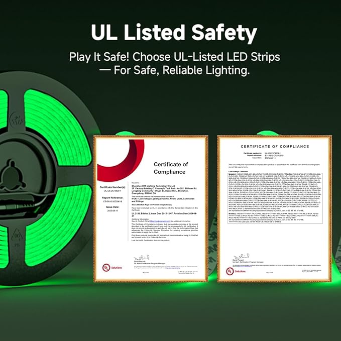 BTF-LIGHTING FCOB COB LED Strip Green Color 5mm Width UL Listed Super Narrow Flexible Uniform Light DC24V 16.4FT CRI 90+ Dimmable LED Ribbon for Bedroom Home Indoor Decor(No Adapter or Controller)