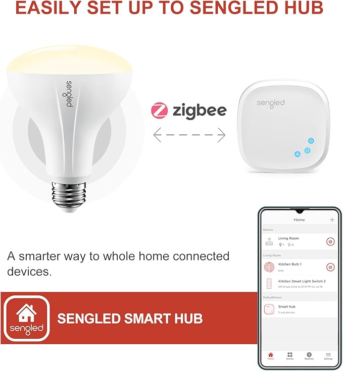 Sengled Smart Bulb, Zigbee Hub Required, Smart Light Bulb Works with Alexa, Google Home, SmartThings, Homekit and Siri, BR30 Dimmable Flood Light Bulb for Cans, Soft White 2700K, 650 LM, 9W, 1 Pack