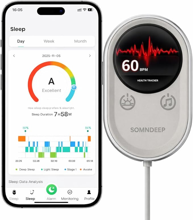 Contactless Smart Sleep Monitor, Sleep Quality Breathing Pattern Monitoring, Latest Millimeter-Wave Radar Technology, Contactless & Secure, Personalized Sleep Tracking & Report