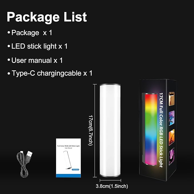 6.7" RGB Video Light Wand, Magnetic Handheld Tube Light Stick 2500K-9000K CCT & 20 Scene Modes with 2000mAh Battery, 95+ CRI, 120° Beam Angle for Photography YouTube TikTok Vlog