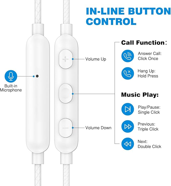 3.5mm Headphones 5.9ft Long Cord Wired Earbuds with Microphone Noise Isolating Earphone Stereo Clear Call Volume Plug in 3.5mm Jack Wired Ear Buds for Office School Laptop Chromebook PC Travel, Silver